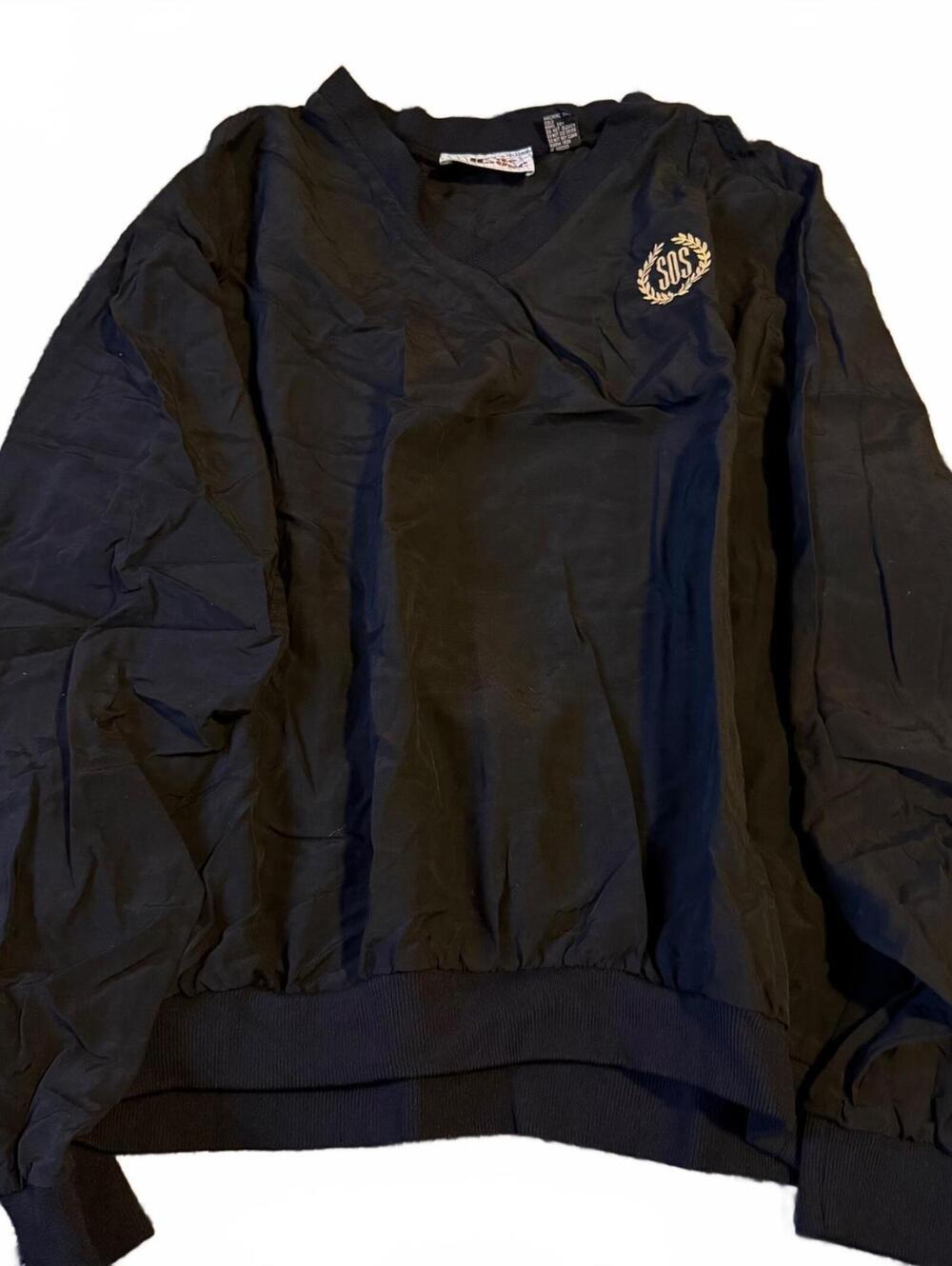 Vintage College House SOS Black Nylon Pullover Windbreaker Size Large 90s Y2K